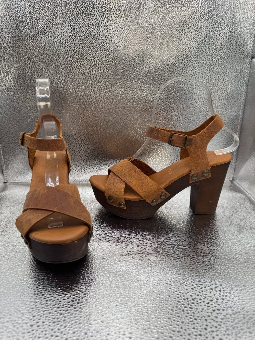 Euro 37 US 6.5 Avellini Sandals Brown Leather Platform Clog Block Heel Shoes